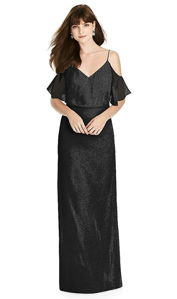 Front View - Black Silver After Six Shimmer Bridesmaid Dress 6781LS