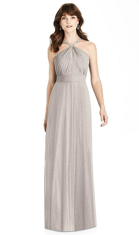 Front View - Taupe Silver After Six Shimmer Bridesmaid Dress 6782LS