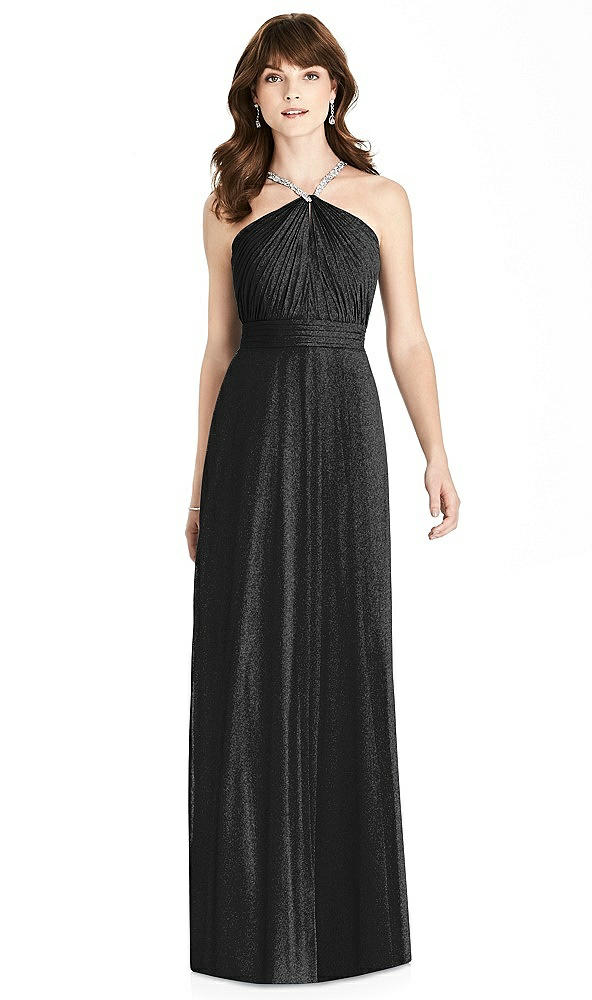 Front View - Black Silver After Six Shimmer Bridesmaid Dress 6782LS