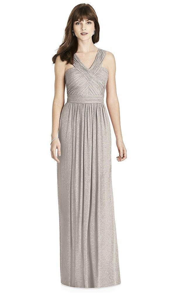 Front View - Taupe Silver After Six Shimmer Bridesmaid Dress 6785LS