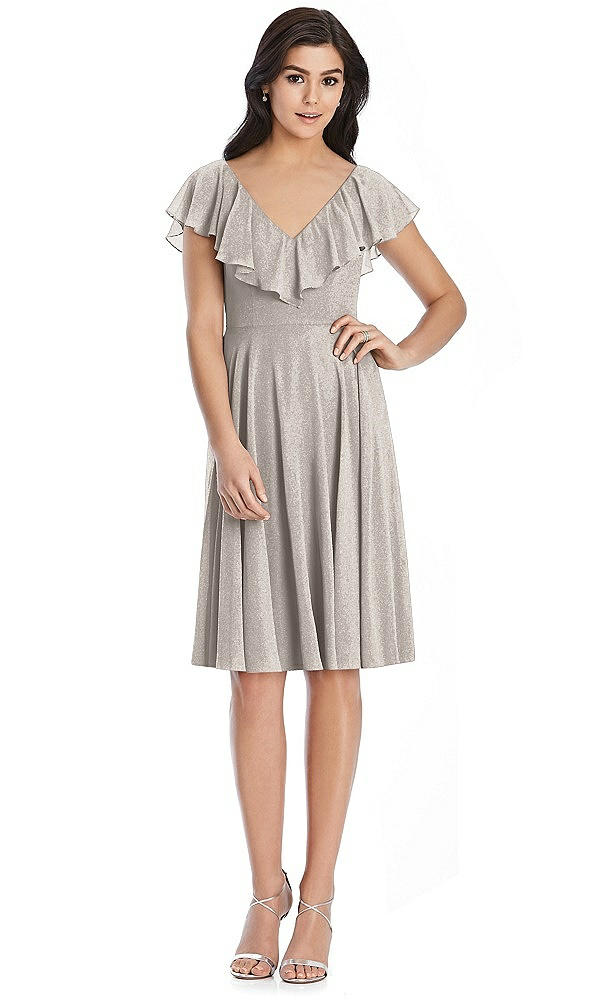 Front View - Taupe Silver After Six Shimmer Bridesmaid Dress 6796LS