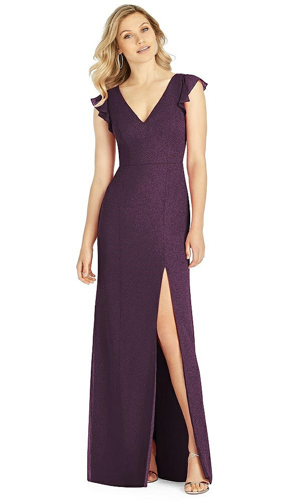 Front View - Aubergine Silver After Six Shimmer Bridesmaid Dress 6810LS