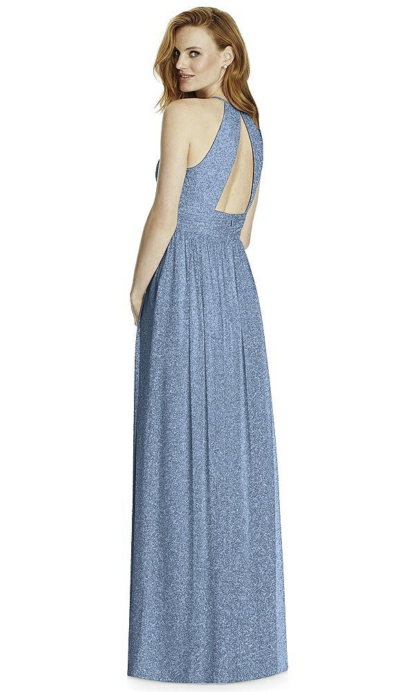 Back View - Cloudy Silver Studio Design Long Halter Shimmer Bridesmaid Dress 4511LS