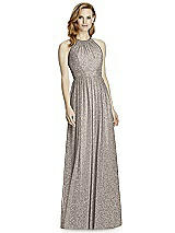 Front View Thumbnail - Taupe Silver Studio Design Long Halter Shimmer Bridesmaid Dress 4511LS