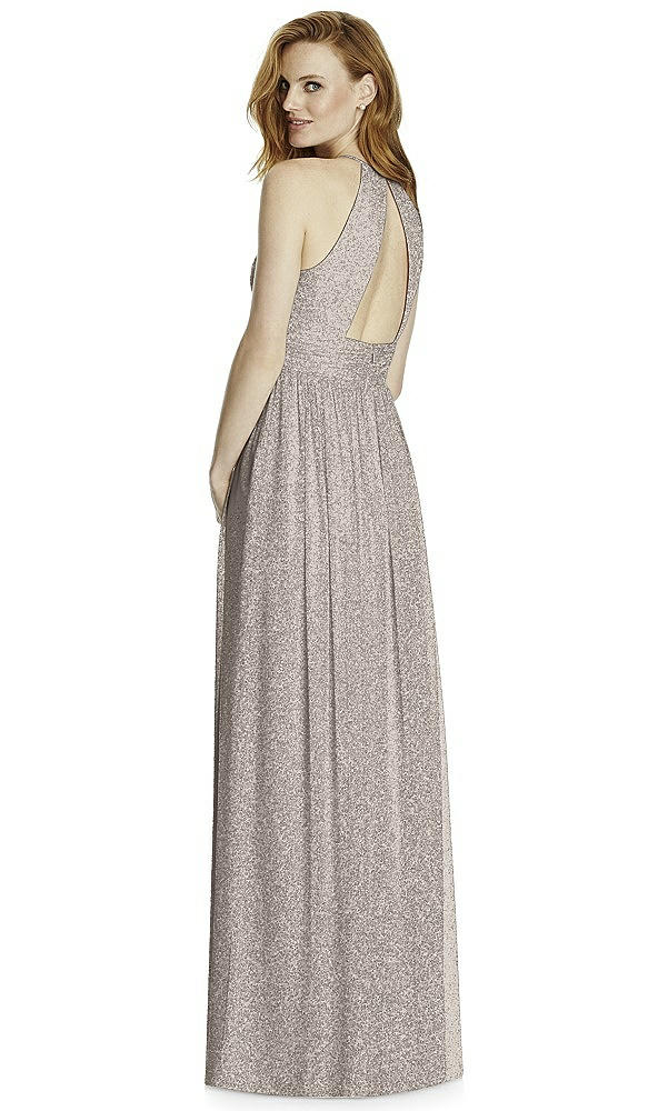Back View - Taupe Silver Studio Design Long Halter Shimmer Bridesmaid Dress 4511LS