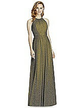 Front View Thumbnail - Mocha Gold Studio Design Long Halter Shimmer Bridesmaid Dress 4511LS