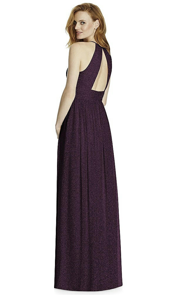 Back View - Aubergine Silver Studio Design Long Halter Shimmer Bridesmaid Dress 4511LS