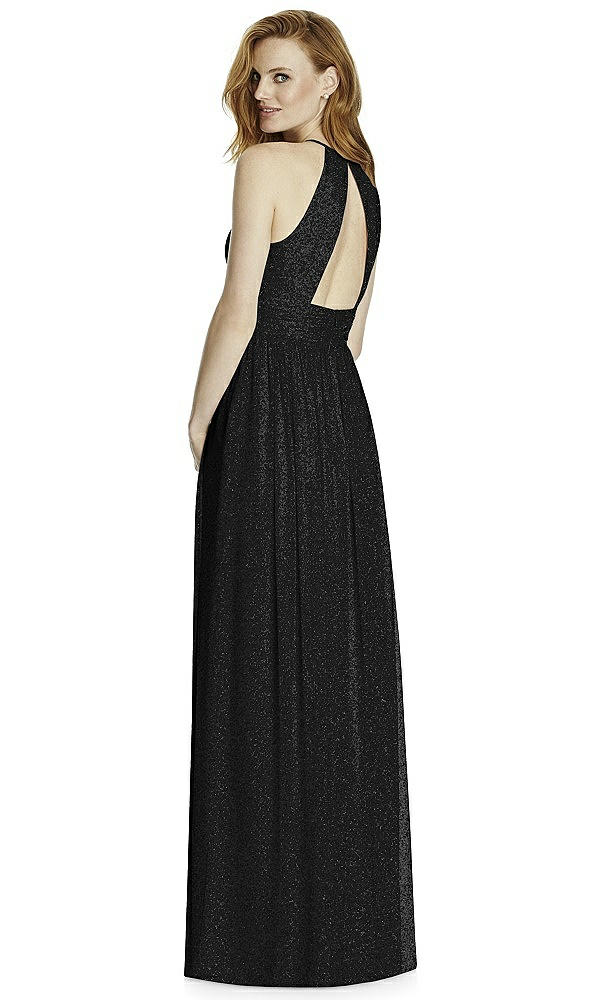 Back View - Black Silver Studio Design Long Halter Shimmer Bridesmaid Dress 4511LS