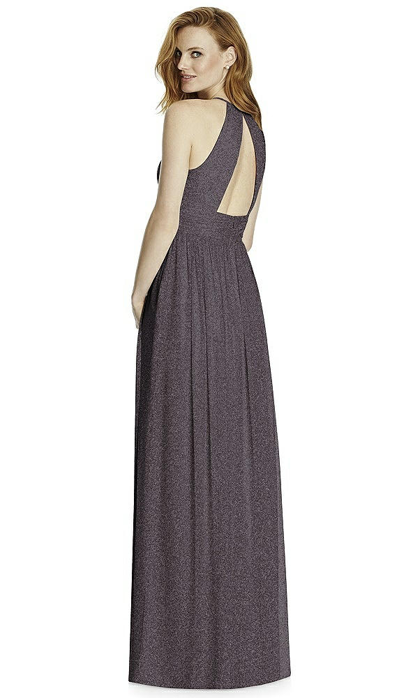 Back View - Stormy Silver Studio Design Long Halter Shimmer Bridesmaid Dress 4511LS