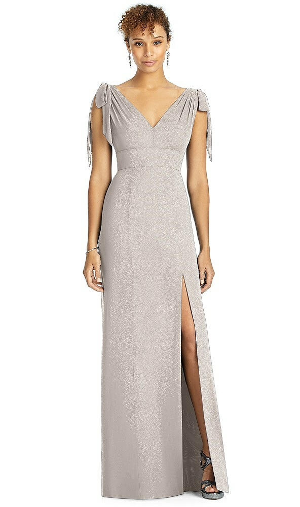 Front View - Taupe Silver Studio Design Shimmer Bridesmaid Dress 4542LS