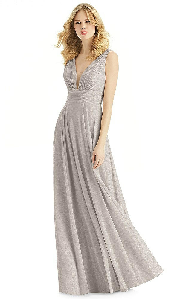 Front View - Taupe Silver & Light Nude Bella Bridesmaids Shimmer Dress BB109LS