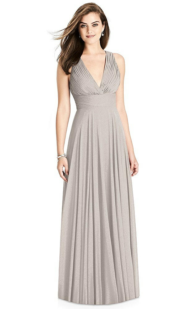 Front View - Taupe Silver Bella Bridesmaids Shimmer Dress BB117LS