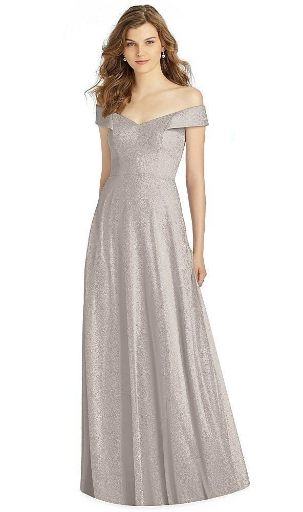 Front View - Taupe Silver Bella Bridesmaid Shimmer Dress BB123LS