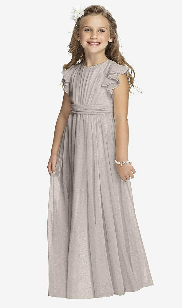 Front View - Taupe Silver Flower Girl Shimmer Dress FL4038LS