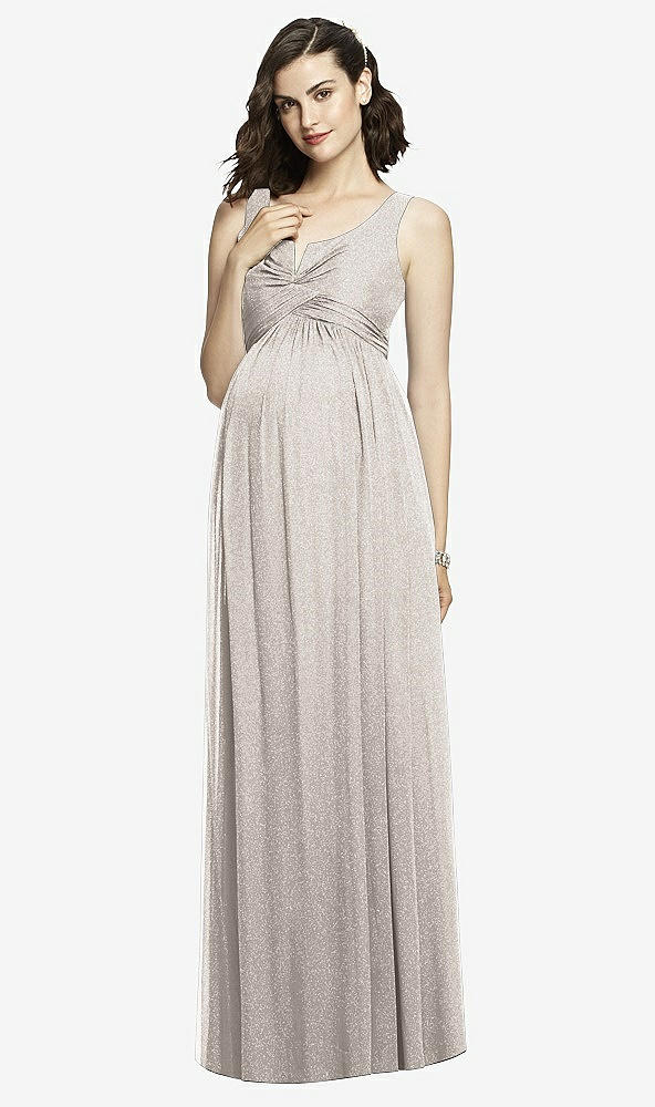 Front View - Taupe Silver After Six Shimmer Maternity Bridesmaid Dress M424LS