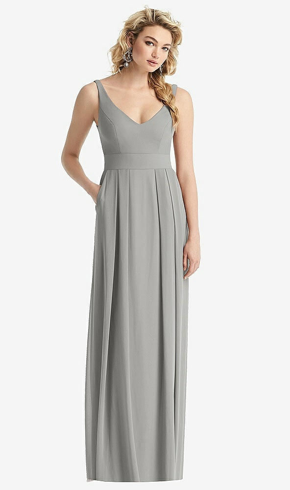 Front View - Chelsea Gray Sleeveless Pleated Skirt Maxi Dress with Pockets