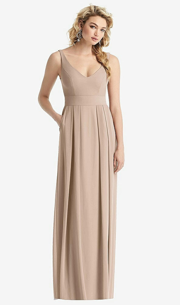 Front View - Topaz Sleeveless Pleated Skirt Maxi Dress with Pockets