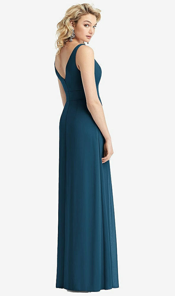 Back View - Atlantic Blue Sleeveless Pleated Skirt Maxi Dress with Pockets
