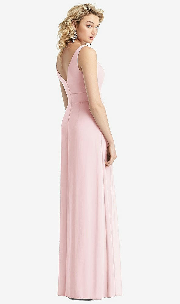 Back View - Ballet Pink Sleeveless Pleated Skirt Maxi Dress with Pockets