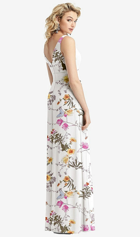 Back View - Butterfly Botanica Ivory Sleeveless Pleated Skirt Maxi Dress with Pockets