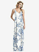 Front View Thumbnail - Cottage Rose Dusk Blue Sleeveless Pleated Skirt Maxi Dress with Pockets