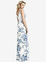 Rear View Thumbnail - Cottage Rose Dusk Blue Sleeveless Pleated Skirt Maxi Dress with Pockets