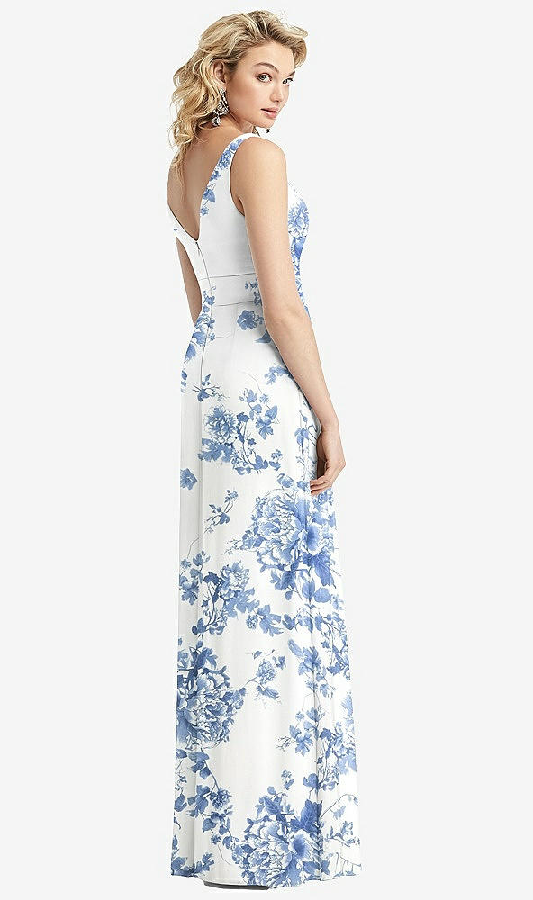 Back View - Cottage Rose Dusk Blue Sleeveless Pleated Skirt Maxi Dress with Pockets