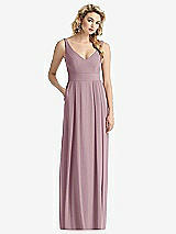 Front View Thumbnail - Dusty Rose Sleeveless Pleated Skirt Maxi Dress with Pockets