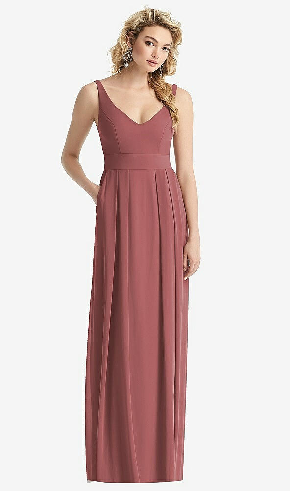 Front View - English Rose Sleeveless Pleated Skirt Maxi Dress with Pockets