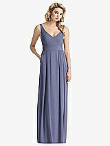 Front View Thumbnail - French Blue Sleeveless Pleated Skirt Maxi Dress with Pockets