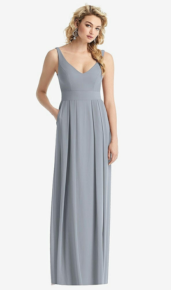Front View - Platinum Sleeveless Pleated Skirt Maxi Dress with Pockets