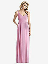 Front View Thumbnail - Powder Pink Sleeveless Pleated Skirt Maxi Dress with Pockets
