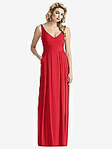 Front View Thumbnail - Parisian Red Sleeveless Pleated Skirt Maxi Dress with Pockets