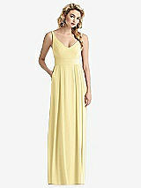 Front View Thumbnail - Pale Yellow Sleeveless Pleated Skirt Maxi Dress with Pockets