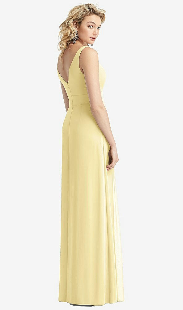 Back View - Pale Yellow Sleeveless Pleated Skirt Maxi Dress with Pockets