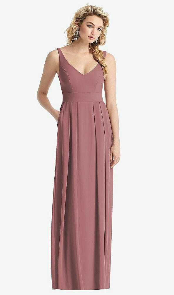 Front View - Rosewood Sleeveless Pleated Skirt Maxi Dress with Pockets