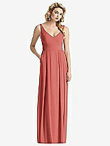Front View Thumbnail - Coral Pink Sleeveless Pleated Skirt Maxi Dress with Pockets