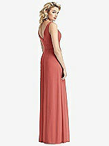 Rear View Thumbnail - Coral Pink Sleeveless Pleated Skirt Maxi Dress with Pockets