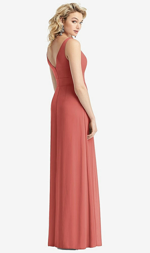 Back View - Coral Pink Sleeveless Pleated Skirt Maxi Dress with Pockets