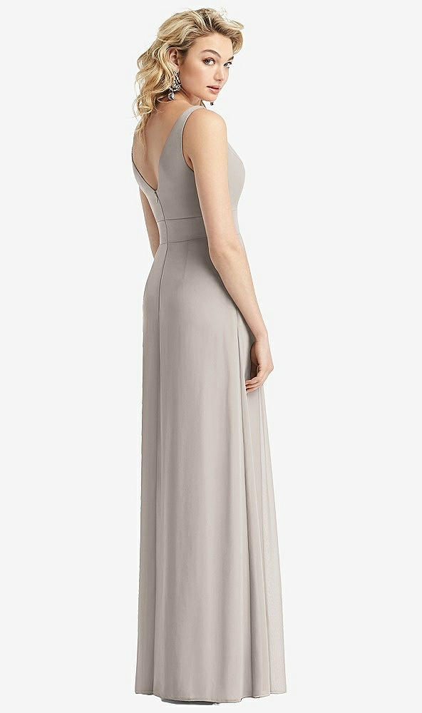 Back View - Taupe Sleeveless Pleated Skirt Maxi Dress with Pockets