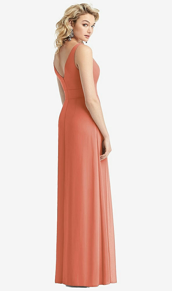 Back View - Terracotta Copper Sleeveless Pleated Skirt Maxi Dress with Pockets