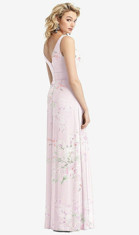 Back View - Watercolor Print Sleeveless Pleated Skirt Maxi Dress with Pockets