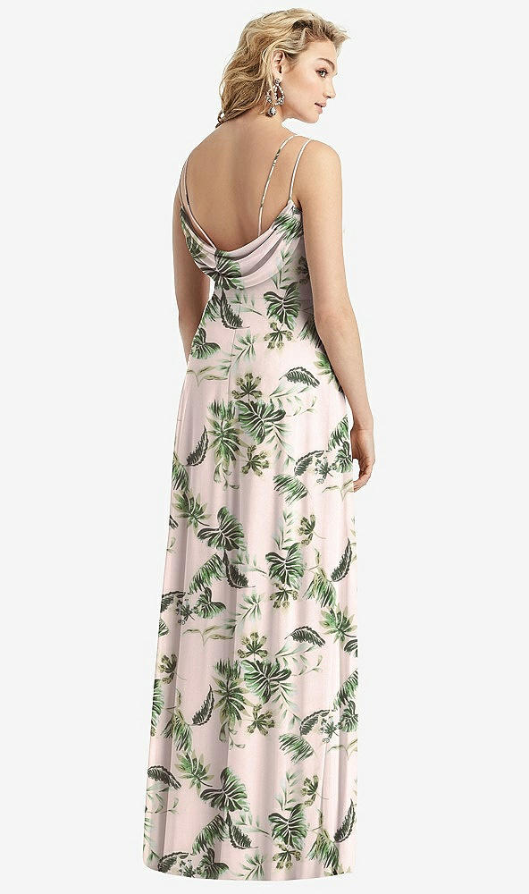 Front View - Palm Beach Print Cowl-Back Double Strap Maxi Dress with Side Slit