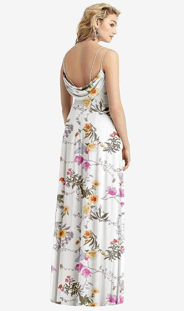Front View - Butterfly Botanica Ivory Cowl-Back Double Strap Maxi Dress with Side Slit