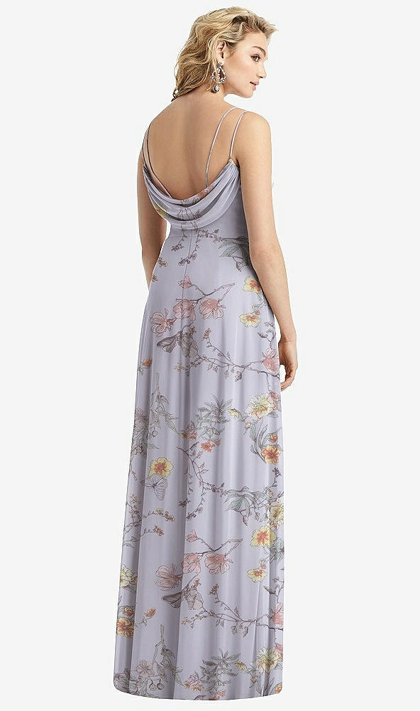 Front View - Butterfly Botanica Silver Dove Cowl-Back Double Strap Maxi Dress with Side Slit