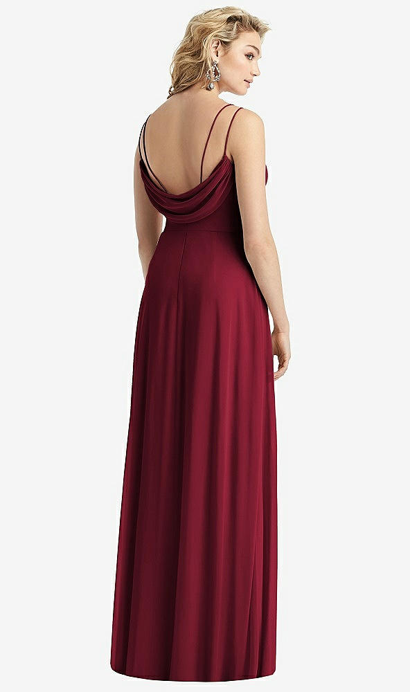 Front View - Burgundy Cowl-Back Double Strap Maxi Dress with Side Slit