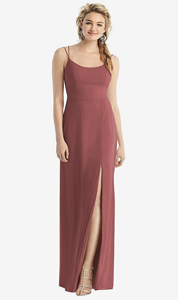 Back View - English Rose Cowl-Back Double Strap Maxi Dress with Side Slit