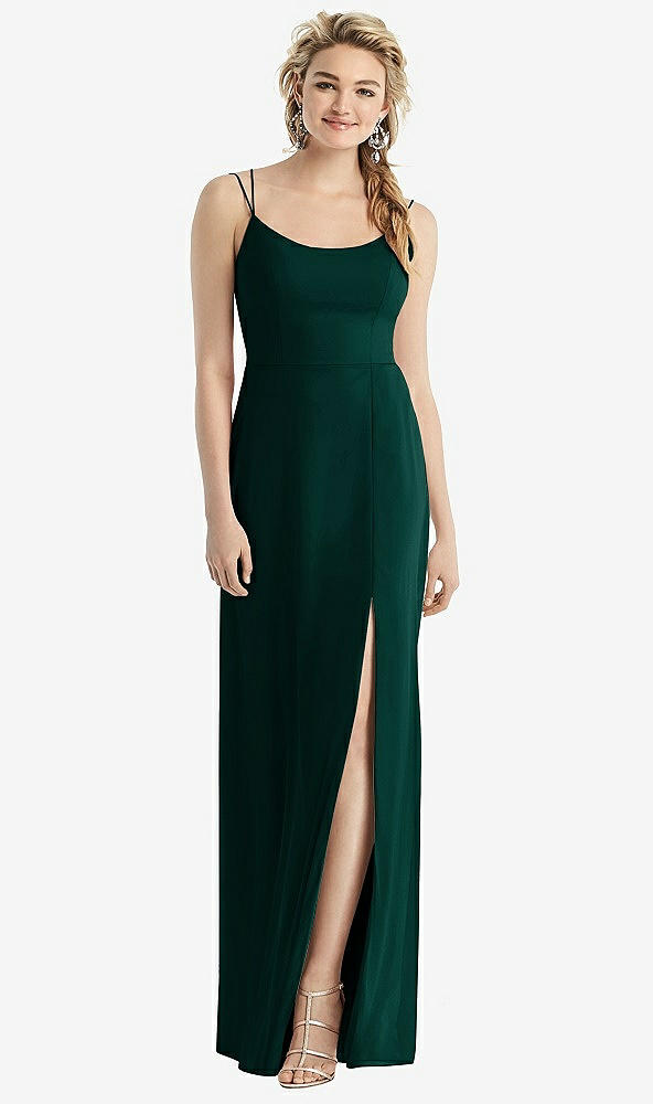 Back View - Evergreen Cowl-Back Double Strap Maxi Dress with Side Slit