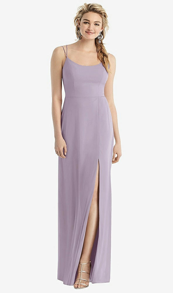 Back View - Lilac Haze Cowl-Back Double Strap Maxi Dress with Side Slit