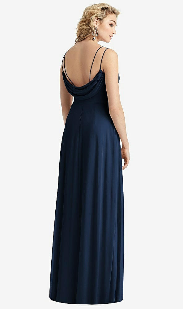 Front View - Midnight Navy Cowl-Back Double Strap Maxi Dress with Side Slit